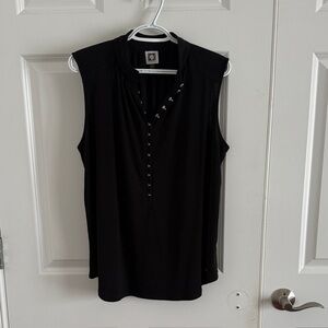 Anne Klein Black Sleeveless Top Gold Hook & Eye Button Detail Size Large
